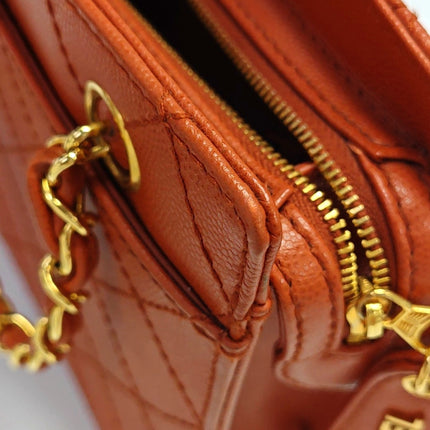 Chanel Vintage Small Matelasse Orange Caviar Leather Top Handle Bag