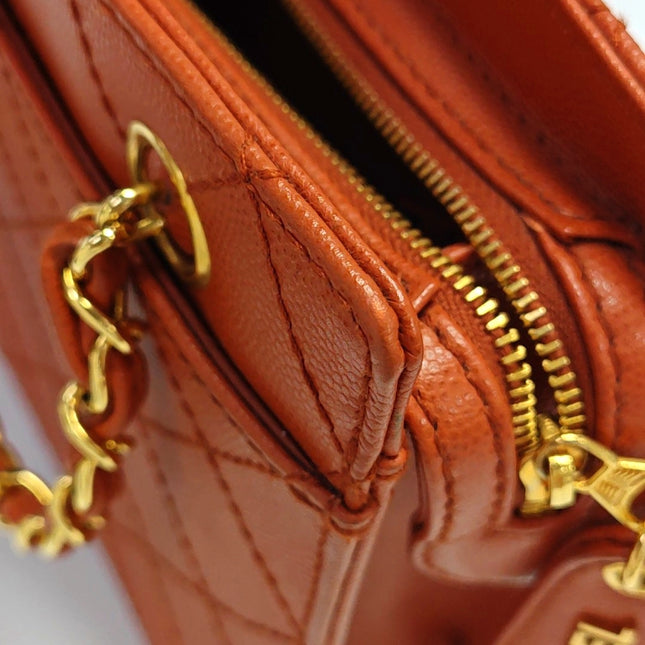 Chanel Vintage Small Matelasse Orange Caviar Leather Top Handle Bag