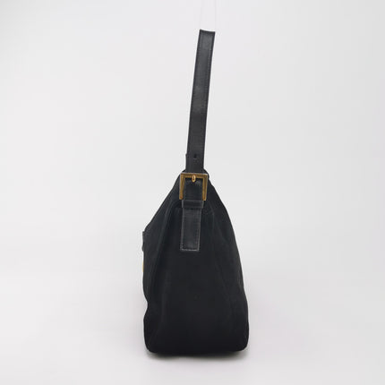 Fendi Mamma Baguette Black Suede Leather Red Buckle