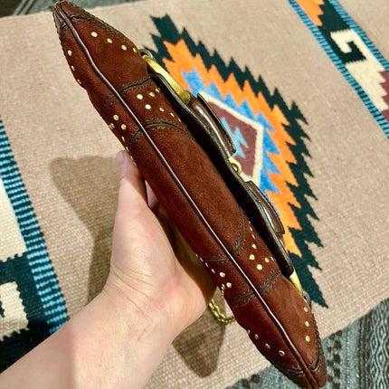 Gucci Horsebit 1955 Chain Vintage Shoulder Bag Brown Studded Suede Leather