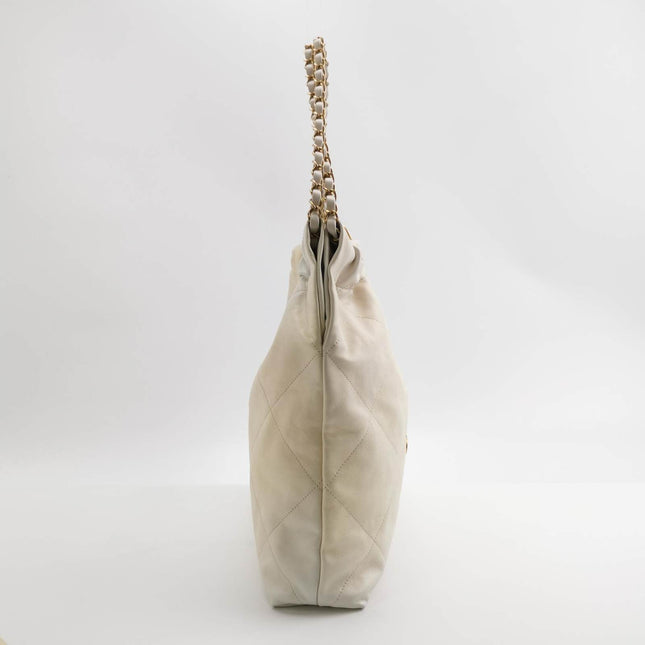 Sold Chanel 22 Hobo Bag Medium Shiny Calfskin Leather White with Gold-tone Hardware