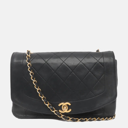 Chanel Diana CC Flap Bag Vintage 1989 Black Lambskin Leather with 24k Gold Hardware-Luxbags