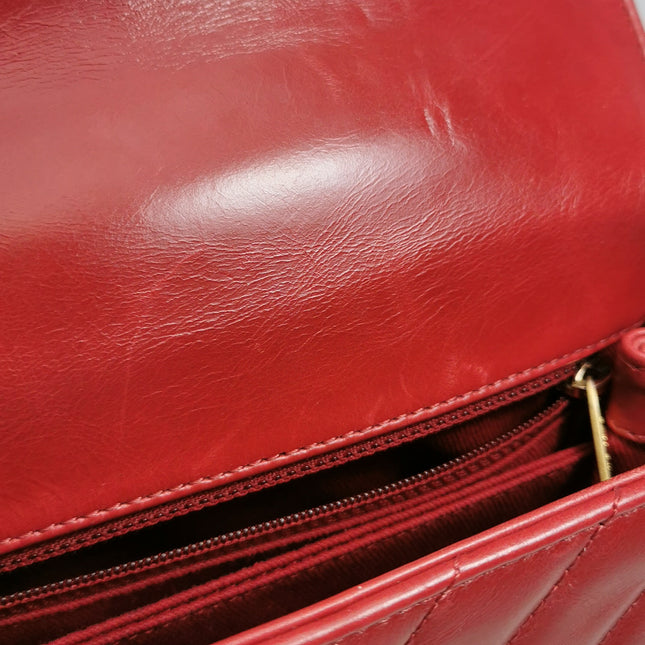 Chanel Coco Handle Small Red Lambskin Leather Chevron Stitching Gold Hardware, 2017-18