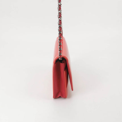 Sold Chanel Wallet on Chain Classic Flap Coral Pink Patent Leather