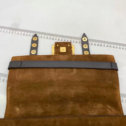 Fendi Baguette Brown Suede Leather Large Baguette Cage Removable Leather Belts