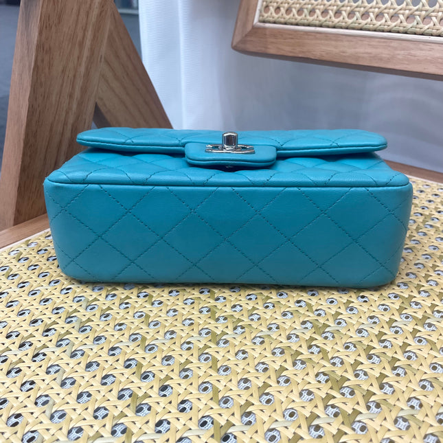 Chanel Classic Flap Mini Blue Lambskin Leather Gold Hardware 2014