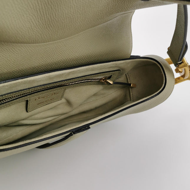 Dior Saddle Medium 2022 Mint Green Grained Leather Handbag with Leather Strap