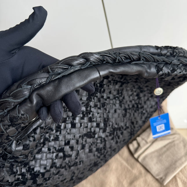 Sold Bottega Veneta Veneta Hobo Medium Leather and Velvet Black 47cm