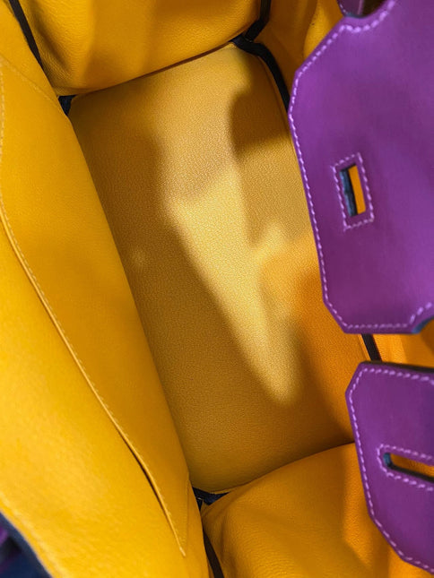 Hermes Birkin 30 HSS Special Order Anemone Purple Swift Leather Mango Yellow Interior GHW, 2017