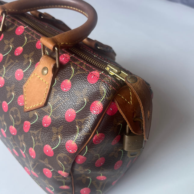RARE Louis Vuitton x Takashi Murakami Speedy 25 Vintage Cherry on Monogram Handbag
