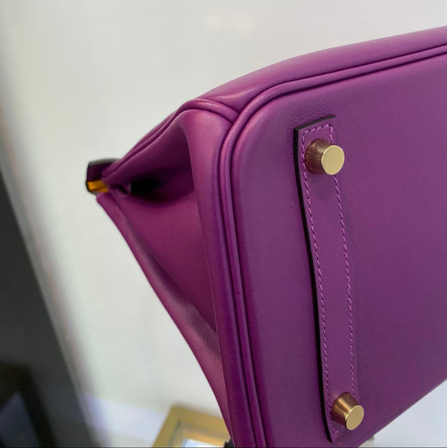 Hermes Birkin 30 HSS Special Order Anemone Purple Swift Leather Mango Yellow Interior GHW, 2017