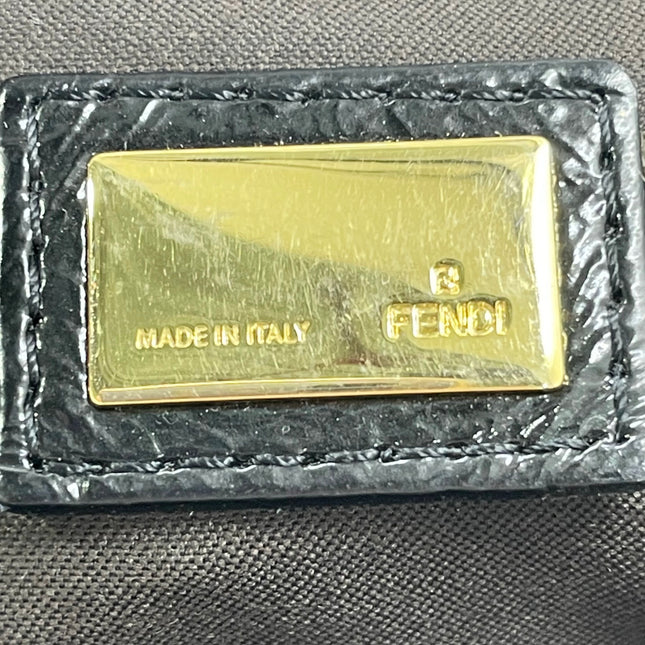 FENDI Baguette Large Black Crinkled Patent Leather Shoulder Bag