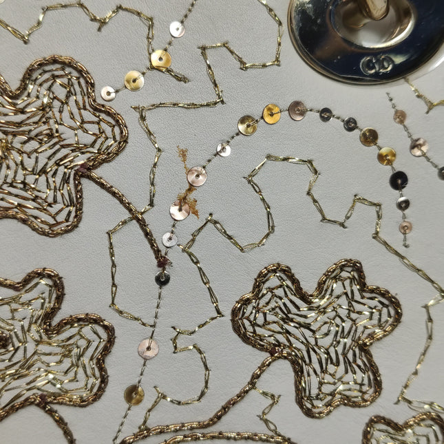 Lady Dior Mini 2018 Embroidered White Calfskin Leather Gold Beads Crossbody Bag