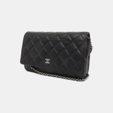 Chanel Wallet on Chain Classic Flap Black Lambskin Leather Silver Hardware