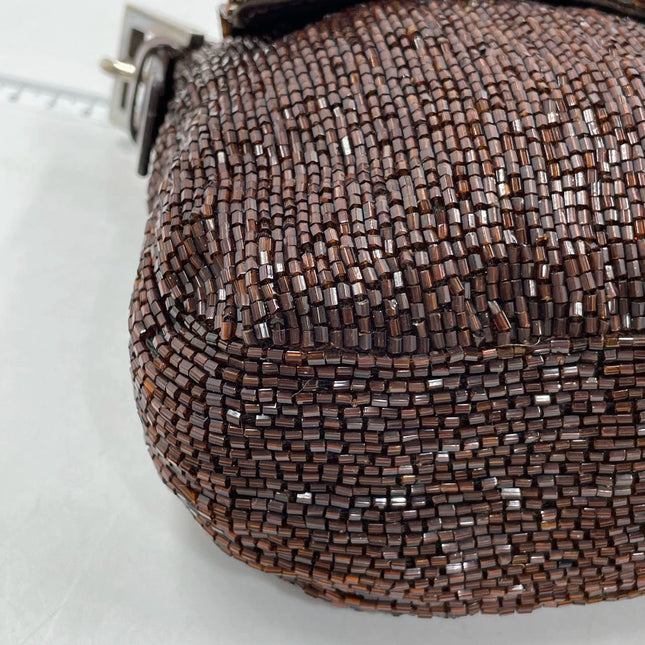 Fendi Baguette Vintage Dark Chocolate Brown Glitter Beads