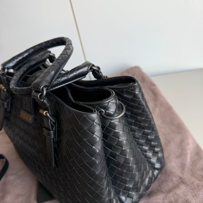 Bottega Veneta Roma Handbag Intrecciato Nappa Leather Black Small 30cm