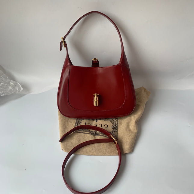 Gucci Jackie 1961 Small Burgundy Red Leather Bag with Adjustable Strap