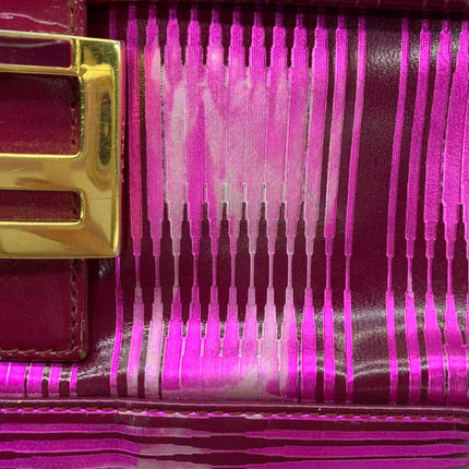 Fendi Baguette Pink Patent Leather Striped Gold Hardware Shoulder Bag