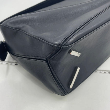 Loewe Puzzle Small Black Smooth Leather White Logo With Metal Feet