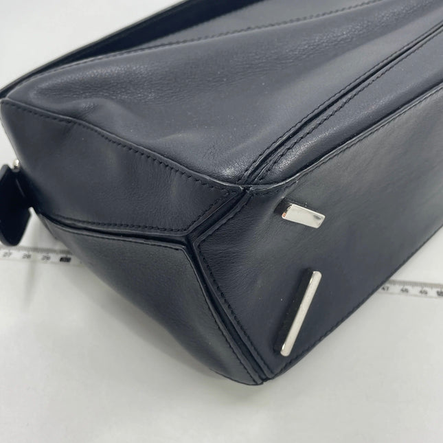 Loewe Puzzle Small Black Smooth Leather White Logo With Metal Feet