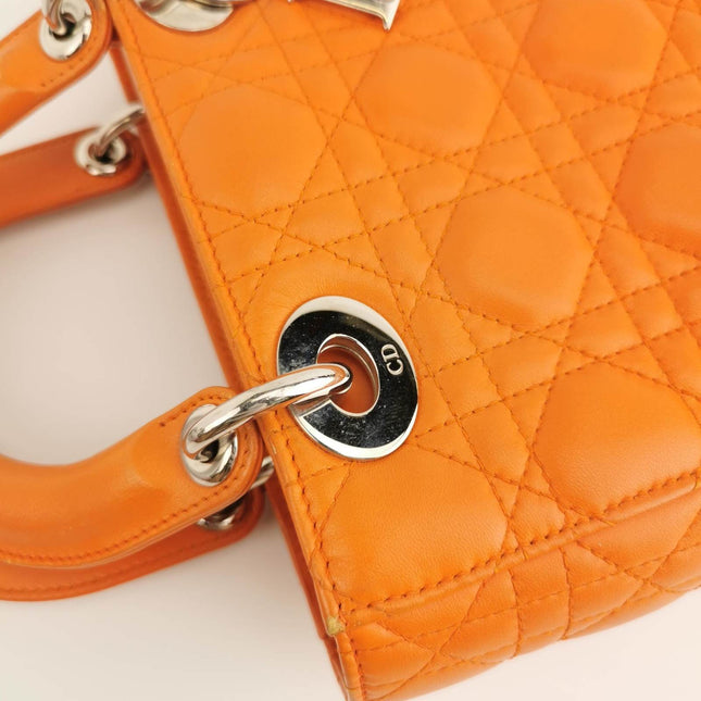 Sold Lady Dior My Abcdior 2016 Small Orange Lambskin Cannage Leather Handbag