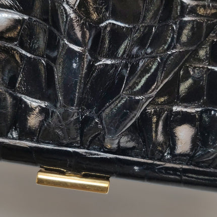 Balenciaga Pouch Black Crocodile Pattern Shiny Calfskin Leather With Strap