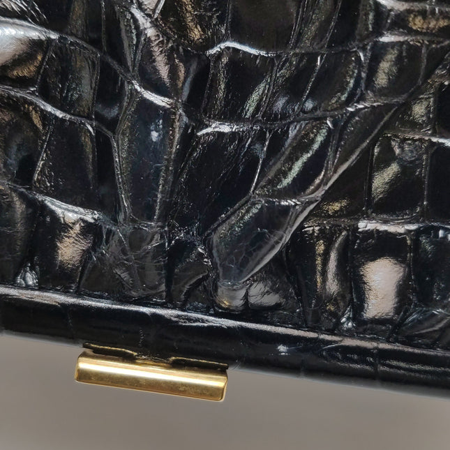 Balenciaga Pouch Black Crocodile Pattern Shiny Calfskin Leather With Strap