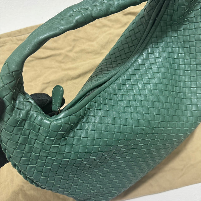 Bottega Veneta Veneta Hobo Medium Dark Green 45cm Lambskin Leather