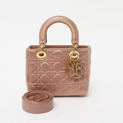 Lady Dior Small My AbcDior Beige Silk Handbag Crystal Charms