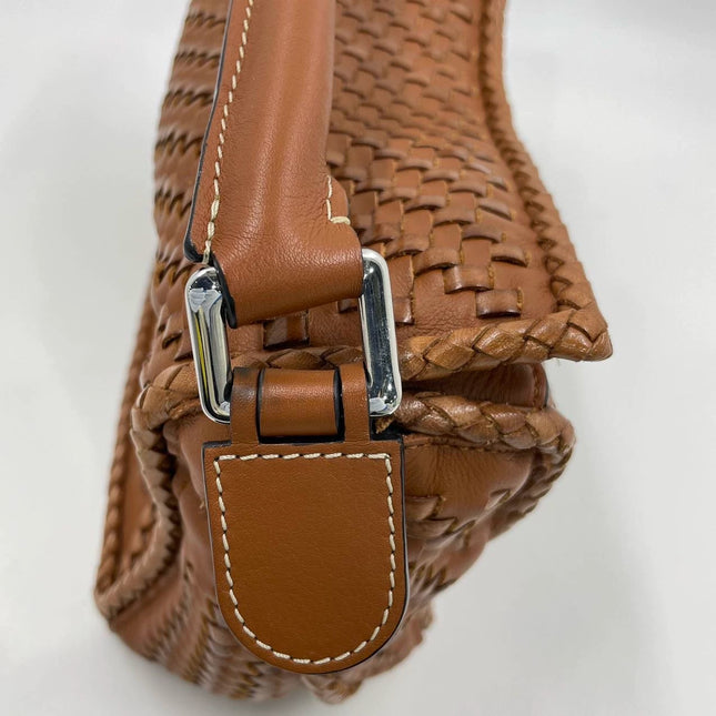 Loewe Puzzle Small Leather Woven Caramel Tan Crossbody Bag