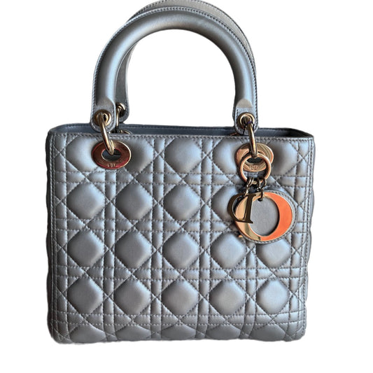 Sold Lady Dior Pearlescent Grey Medium Lambskin Cannage Leather Handbag-Luxbags