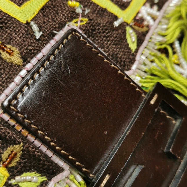 Fendi Baguette Vintage Brown Canvas with embroidery sequins mirrors and tassels