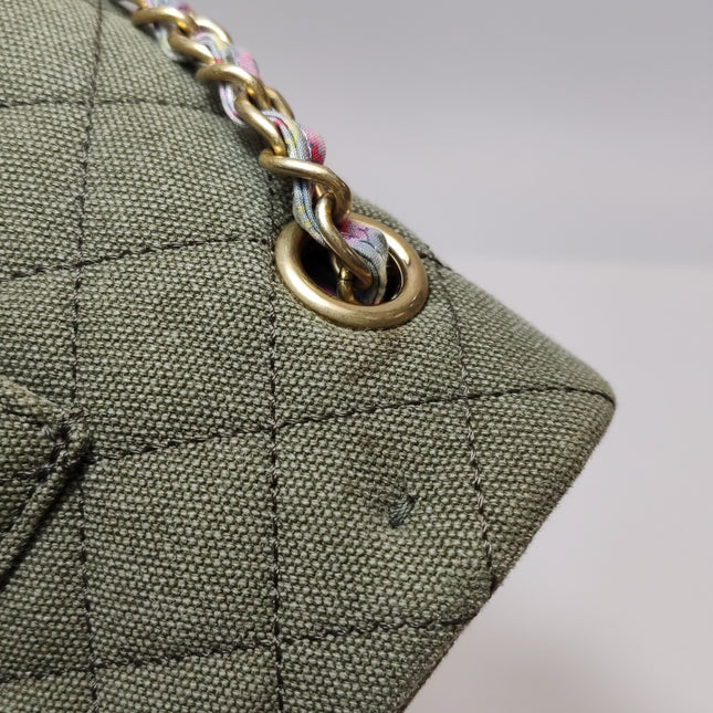 Chanel Classic Flap Green Quilted Canvas Coco Cuba Charms 2017