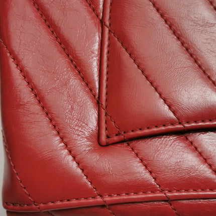 Chanel Coco Handle Small Red Lambskin Leather Chevron Stitching Gold Hardware, 2017-18