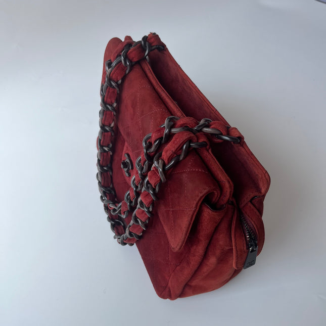 Sac fourre-tout Chanel Kelly Mini 1997-1999 en cuir suède rouge