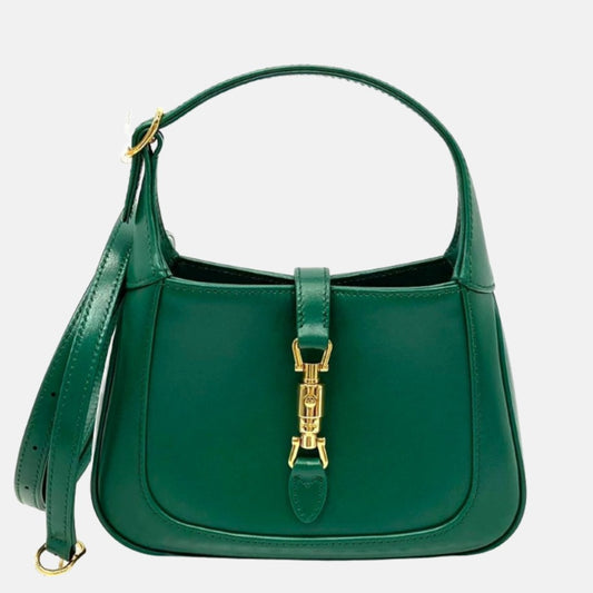 Gucci Jackie 1961 Mini Handbag in Green Leather with Adjustable Strap-Luxbags