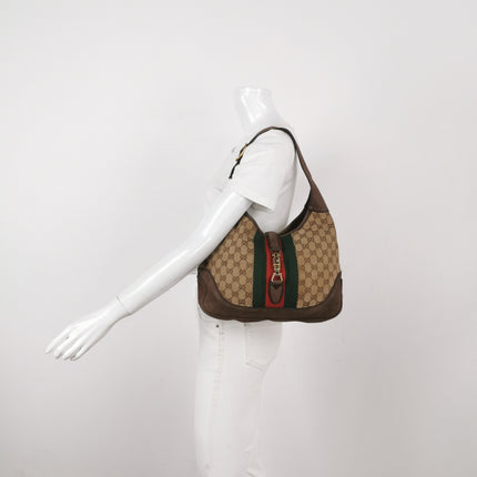 Gucci Jackie 1961 Soft Medium Brown Suede Leather and Monogram Web