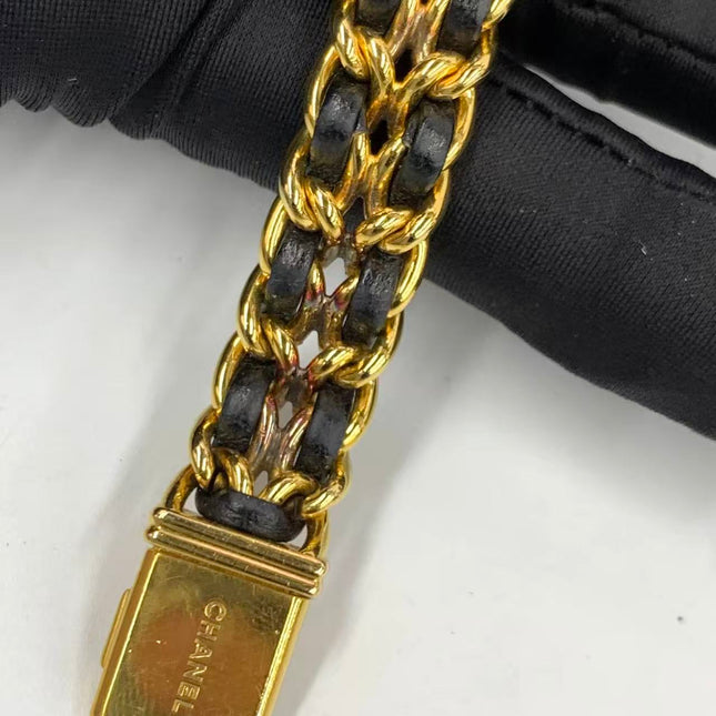 CHANEL Vintage PREMIERE Watch Small Black Leather and 24KT Yellow Gold Plated