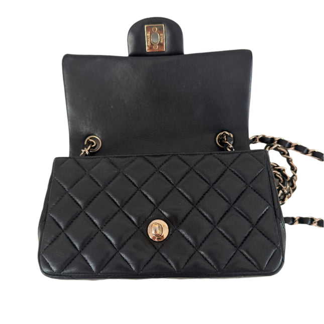Chanel Classic Flap Rectangular Mini Black Lambskin Leather Gold Hardware