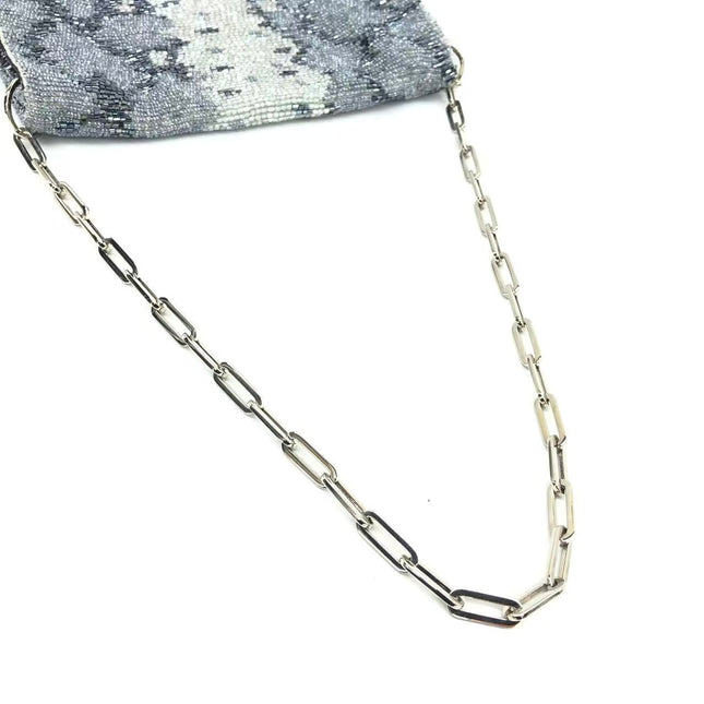 Gucci by Tom Ford Grey Blue Beaded Snake-skin Pattern Chain Shoulder Bag S/S 2000