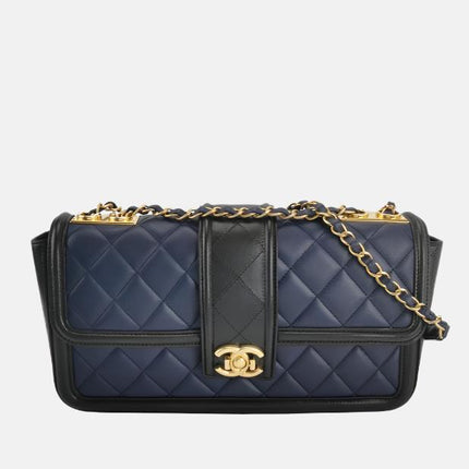 Chanel Elegant CC Flap Bag Navy Black Quilted Medium-Luxbags