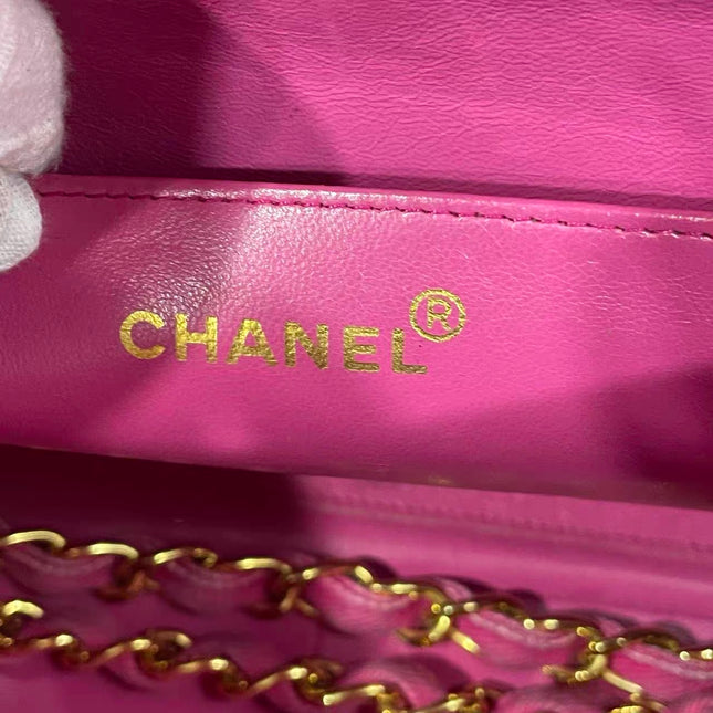 Chanel RARE Vintage Classic Maxi 34 Flap Hot Pink Denim Giant CC 24 Gold Hardware