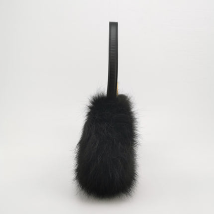 FENDI O Lock Black Leather and Faux Fur Shoulder Bag
