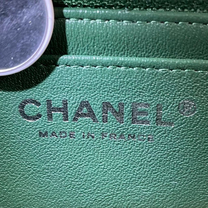 Chanel Classic Flap Mini 2019 Green Lambskin Leather Silver Hardware
