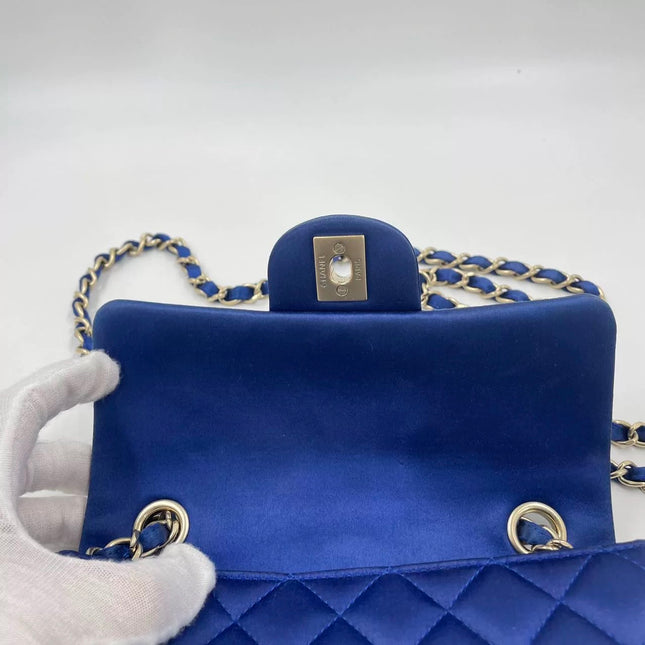 Chanel Classic Flap Mini 2013 Blue Silk Satin Gold Hardware