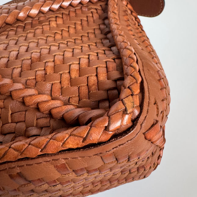 Loewe Puzzle Small Leather Woven Braided Caramel Tan Crossbody Bag