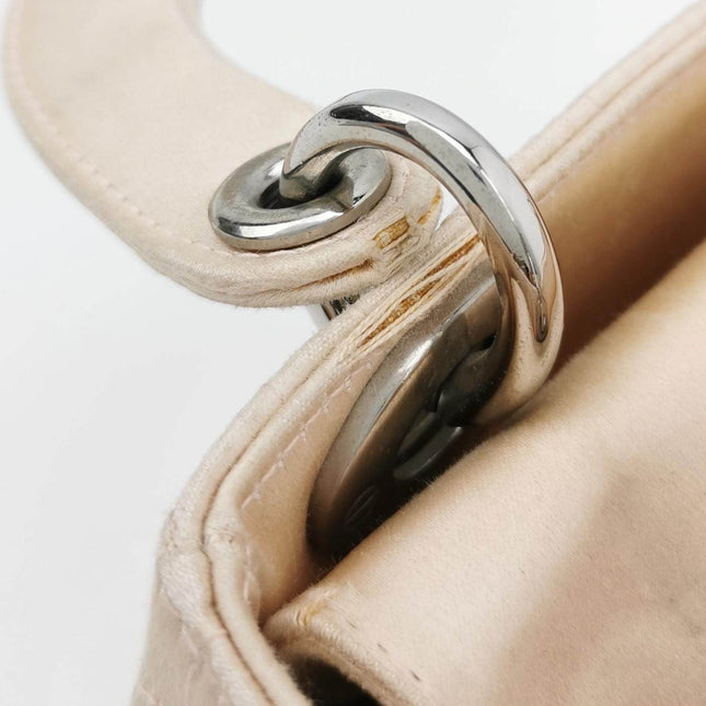 Sold Lady Dior Mini 2004 Beige Silk Handbag Silver Hardware