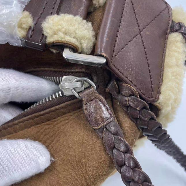 Dior Flight Medium Brown Shearling Leather Shoulder Bag