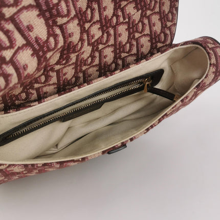 Dior Saddle Medium Burgundy Oblique Monogram Canvas with Strap