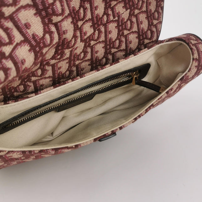 Dior Saddle Medium Burgundy Oblique Monogram Canvas with Strap
